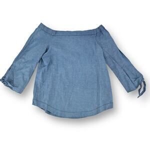 Free People Show Some Shoulder Chambray Denim Look Long Sleeve Shirt Size Small